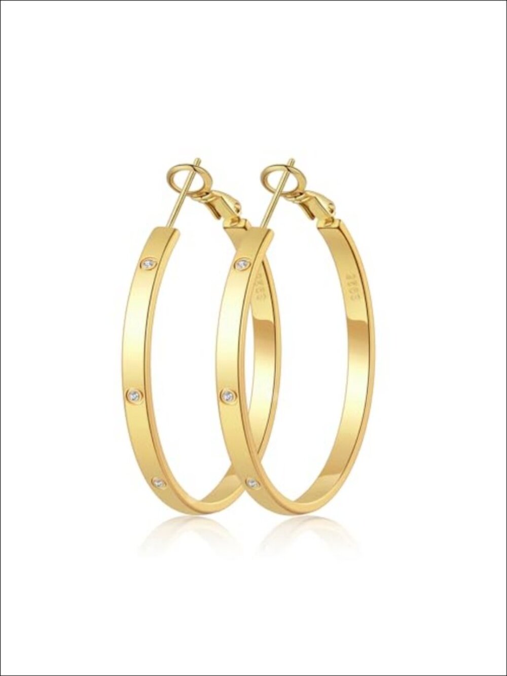 14K Gold Plated Sterling Silver Rhinestone Hoop Earrings